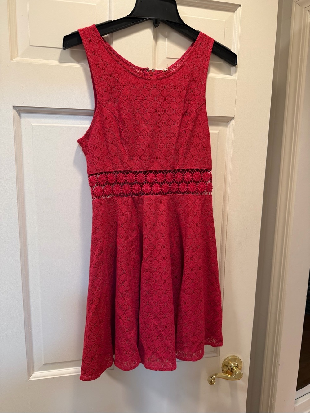 Free People Girls Hot Pink Lace Waist Fit-and-Flare Dress